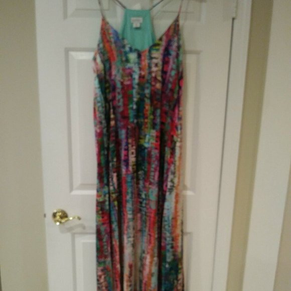 Nicole Miller watercolor print pocket maxi summer dress size L - Picture 9 of 10